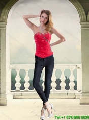 Perfect Red Strapless Quinceanera Dress with Ruffles and Beading