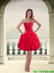 Perfect Red Strapless Quinceanera Dress with Ruffles and Beading
