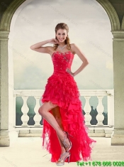Perfect Red Strapless Quinceanera Dress with Ruffles and Beading