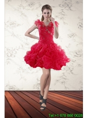 Perfect Red Sweetheart Dresses for Quince with Ruffles and Beading