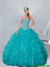 Perfect Sweetheart 2015 Turquoise Quinceanera Dresses with Beading