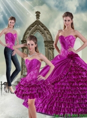 Perfect Sweetheart Beading and Ruffled Layers Quinceanera Dresses in Fuchsia