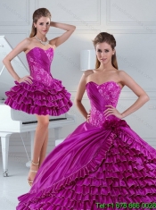 Perfect Sweetheart Beading and Ruffled Layers Quinceanera Dresses in Fuchsia