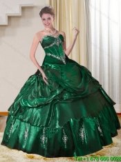 Perfect Sweetheart Dark Green Quinceanera Dresses with Beading and Appliques for 2015