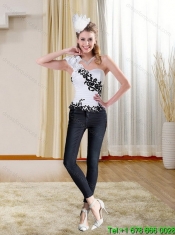 The Most Popular White and Black Cheap Sweetheart 2015 Quinceanera Dress with Black Embroidery