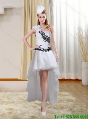 The Most Popular White and Black Cheap Sweetheart 2015 Quinceanera Dress with Black Embroidery