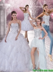 White Sweetheart 2015 Cheap Quinceanera Dress with Ruffles and Beading