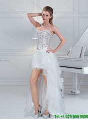 White Sweetheart 2015 Cheap Quinceanera Dress with Ruffles and Beading