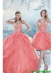 2015 New Style Beading Quinceanera Dresses in Watermelon