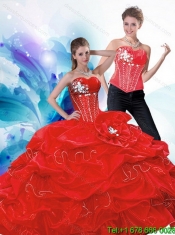 2015 Pretty Sweetheart Red Quince Dresses with Beading and Pick Ups
