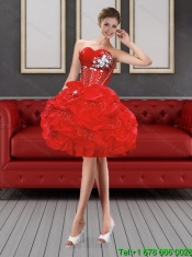 2015 Pretty Sweetheart Red Quince Dresses with Beading and Pick Ups
