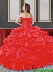 2015 Pretty Sweetheart Red Quince Dresses with Beading and Pick Ups
