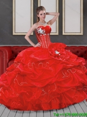 2015 Pretty Sweetheart Red Quince Dresses with Beading and Pick Ups