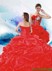 2015 Pretty Sweetheart Red Quince Dresses with Beading and Pick Ups