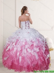 2015 Sophisticated Sweetheart Quinceanera Dress in White and Pink with Beading and Ruffles