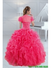 2015 Unique Hot Pink Quince Dresses with Ruffles and Beading