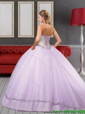 2015 Wonderful Sweetheart Quinceanera Dress in White and Lilac with Beading and Appliques