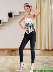 2015 Zebra Print White and Black Quince Dresses with Beading and Ruffles