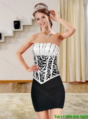 2015 Zebra Print White and Black Quince Dresses with Beading and Ruffles