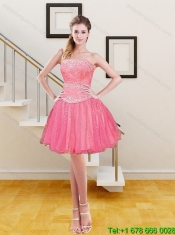 Beautiful 2015 Hot Pink Quinceanera Dresses with Beading and Ruffled Layers