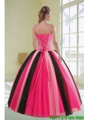Beautiful Multi Color Sweetheart Beading Quince Dress for 2015