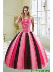 Beautiful Multi Color Sweetheart Beading Quince Dress for 2015