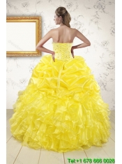 Classical 2015 Yellow Quince Dresses with Beading and Ruffles
