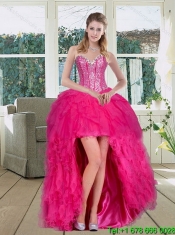Decent Hot Pink Sweetheart Dress for Quince with Ruffles and Beading