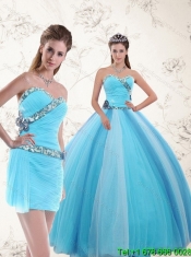 Popular Light Blue Sweetheart Quinceanera Dresses with Ruching and Appliques for 2015
