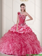 Pretty Watermelon 2015 Quinceanera Dress with Appliques and Ruffles