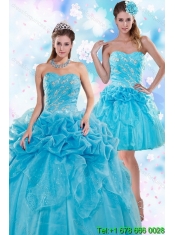 Sophisticated Teal Quince Dresses with Embroidery and Pick Ups