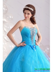 2015 Best Blue Quinceanera Dresses with Rhinestones and Bowknot