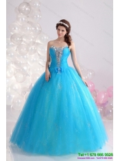 2015 Best Blue Quinceanera Dresses with Rhinestones and Bowknot