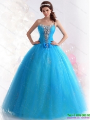 2015 Best Blue Quinceanera Dresses with Rhinestones and Bowknot