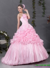 2015 Best Pink Quinceanera Gowns with Hand Made Flowers and Ruffles