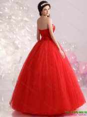 2015 Best Red One Shoulder Sweet 15 Dresses with Rhinestones