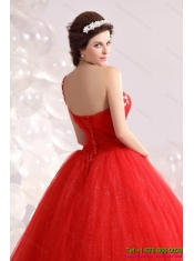 2015 Best Red One Shoulder Sweet 15 Dresses with Rhinestones
