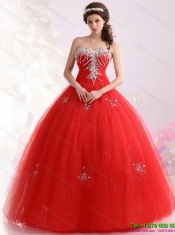 2015 Best Sweetheart Red Sweet Sixteen Dresses with Rhinestones