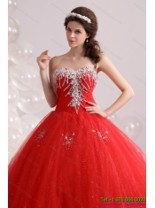 2015 Best Sweetheart Red Sweet Sixteen Dresses with Rhinestones