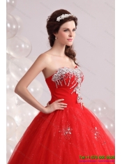 2015 Best Sweetheart Red Sweet Sixteen Dresses with Rhinestones