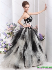 2015 Wholesale White and Black Strapless Quinceanera Dresses with Appliques