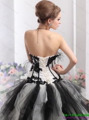 2015 Wholesale White and Black Strapless Quinceanera Dresses with Appliques