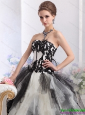 2015 Wholesale White and Black Strapless Quinceanera Dresses with Appliques