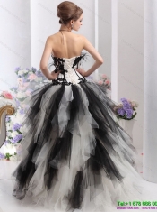 2015 Wholesale White and Black Strapless Quinceanera Dresses with Appliques