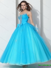 Best 2015 Beading Baby Blue Quinceanera Dresses with Bownot