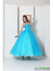 Best 2015 Beading Baby Blue Quinceanera Dresses with Bownot