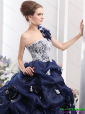 Best 2015 One Shoulder Ruffles Quinceanera Dresses with Hand Made Flowers and Pick Ups