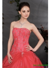 Best Coral Red Strapless Sweet 16 Dress with Ruching and Appliques