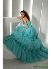 Best Floor Length 2015 Quinceanera Dresses with Hand Made Flowers and Beading