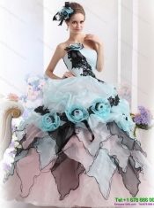 Best Ruffles Multi Color 2015 Quinceanera Dresses with Hand Made Flowers